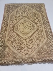 Antique Oriental Hand-Knotted Wool Area Rug Beige/Brown/Green 3’2″ x 4’7″