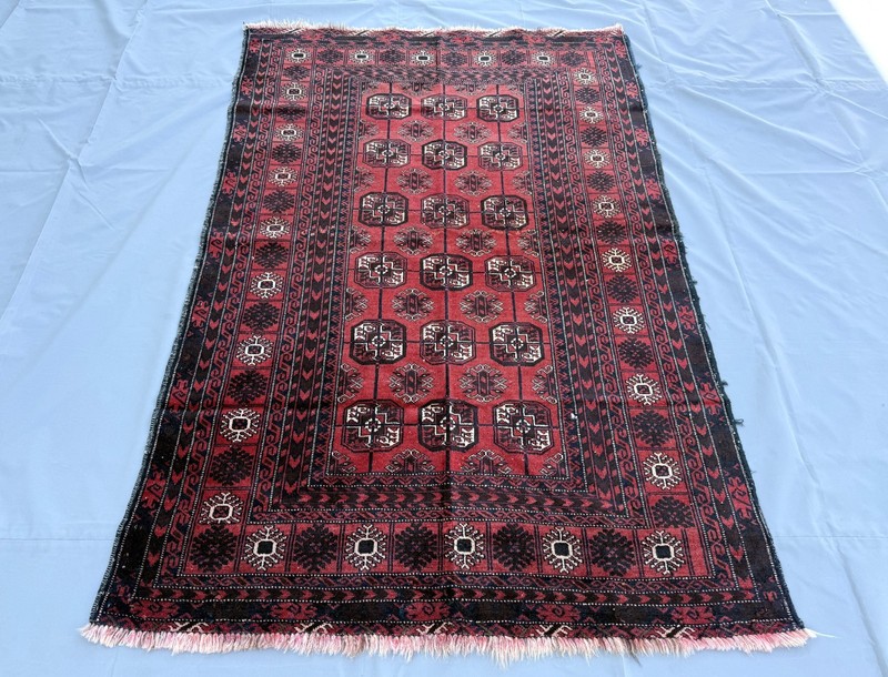 1960s Antique Afghan Bokhara Rug 4x6 Hand Knotted Persian Style Oriental Carpet gallery