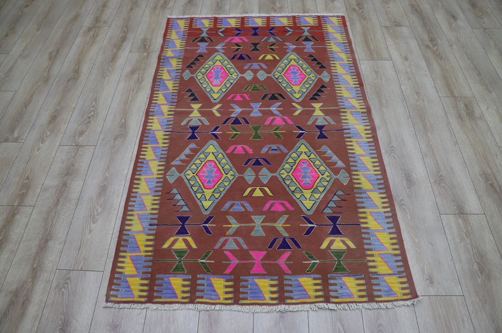 Brown Kilim Cappadocia Ethnic Rug For Kidsroom Hand Knotted Tribal Carpet 4x6ft gallery