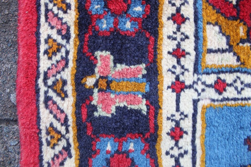 Vintage Hand Made Traditional Oriental Wool Red Blue Small Rug 110x73cm Animal gallery