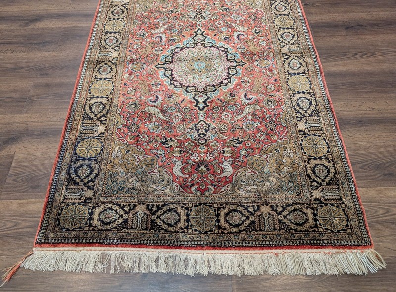 Silk Per'sian Q'um Rug 3.9 x 5.6, Animal Pictorials, Fine 380 KPSI gallery