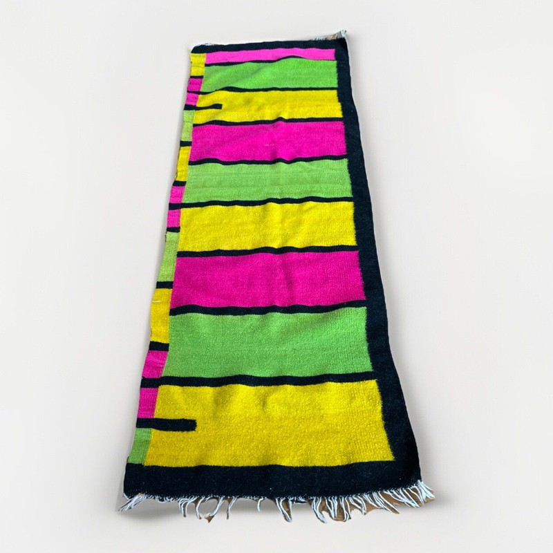 Vintage Handmade Oriental Mexican Serape Saltillo Wool Multicolor Kilim 70x25 In gallery