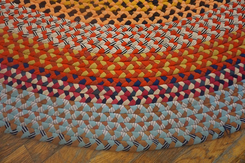 6X6 Vintage American Braided Multicolor Wool & Cotton Area Rug 1935 gallery