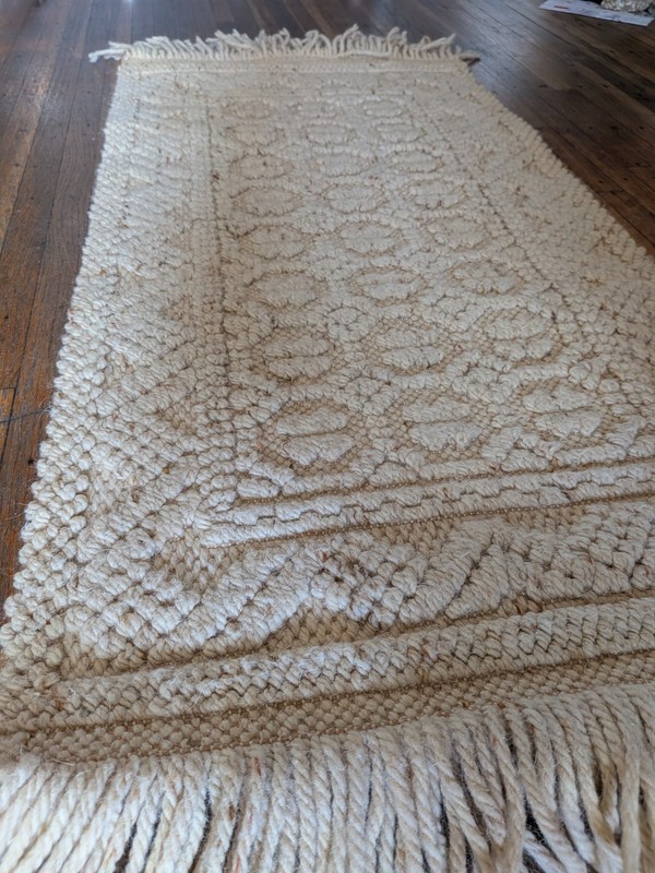 Vintage Spanish Wool Rug Set (27x54 & 19x36) - Cream Popcorn Weave gallery