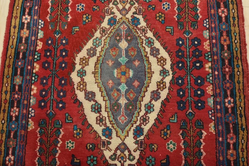 Vintage Tribal Runner 3’10” x 9’9” Red Wool Hand-Knotted Oriental Rug gallery