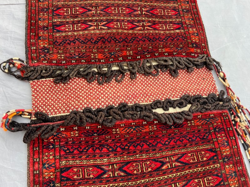 Antique Afghan Turkmen Saddle Bag 1'10x4 Hand-Knotted Tribal Wool Torba Textile gallery