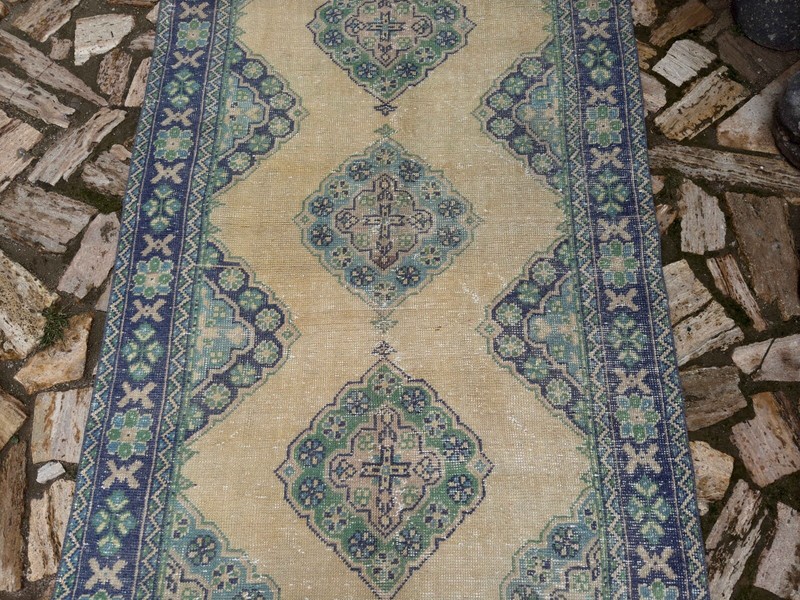 Hand-Knotted Vintage Blue Carpet 4x11 Traditional Muted Area Living Room Rug gallery