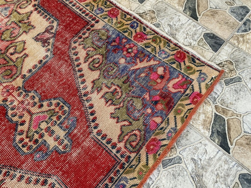 Antique Vintage Turkish Oushak Rug 4x6.6 ft Hand-Knotted Wool Tribal Geometric gallery
