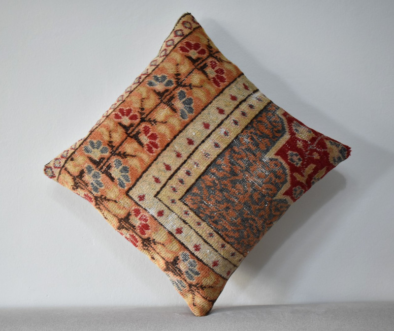 Turkish Pillow Cover Sofa Rug 16'' x 16'' Made of Antique Cushion Cover Carpet gallery
