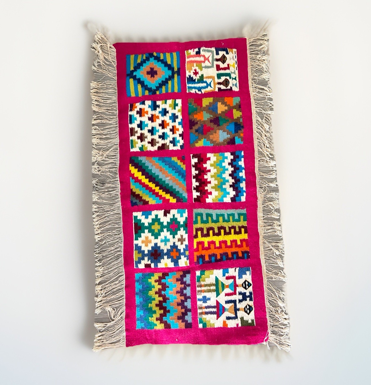 Hand-Woven Tunisian Wool Kilim Motifs Tapestry Rug Colorful Wall Hanging 27x59” gallery