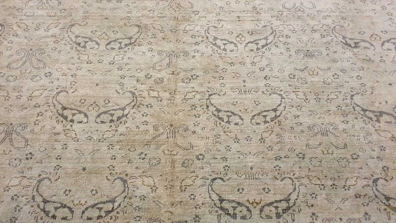 Antique 1940-1950's Distressed Wool Pile Sage Green Oushak Area Rug 8x11ft gallery