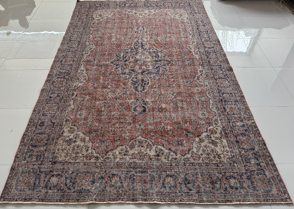 Vintage Hand Knotted Wool Turkish Carpet, 6x11 Oriental Area Rug