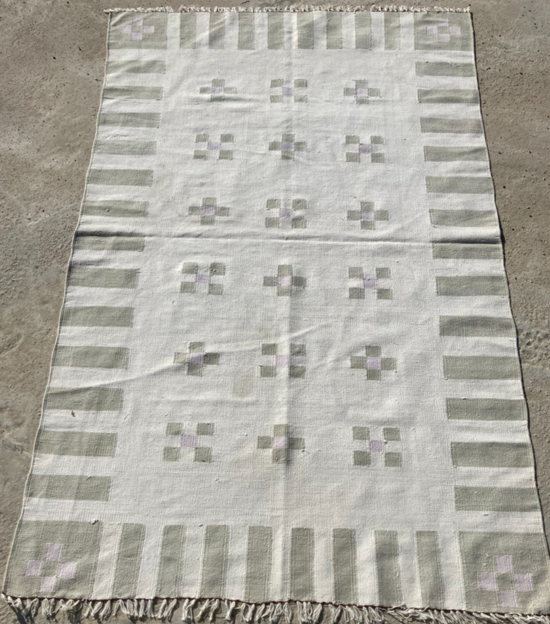 Vintage Handmade Swedish Scandinavian Style Woool Flat-weave Rug 181x113 cm gallery