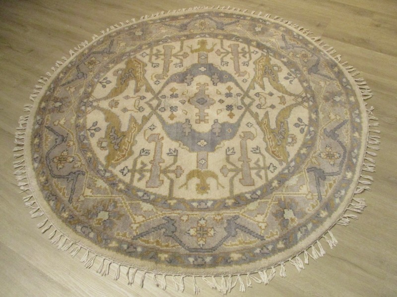 5' FEET FINE ROUND MUTED IVORY Handmade-Turkish-Knotted Soft Wool Rug 582930 gallery