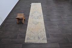 Vintage Turkish Runner Rug 2x10ft Wool Anatolian Handmade Hallway Oushak BEIGE