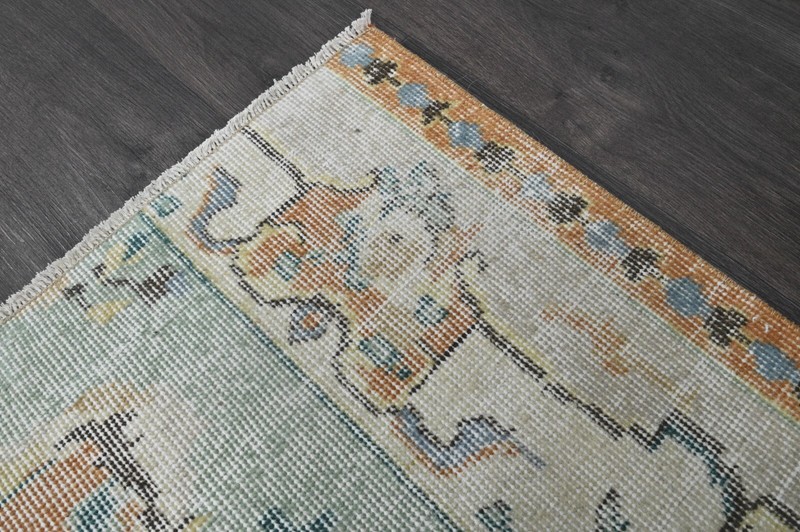 Vintage Turkish Runner Rug 2x7ft Wool Anatolian Handmade Hallway Oushak ORANGE gallery