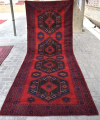 Geometric Afghan Baluchi Wide Runner Rug 5×13 Red Tribal Hallway Persian Carpet