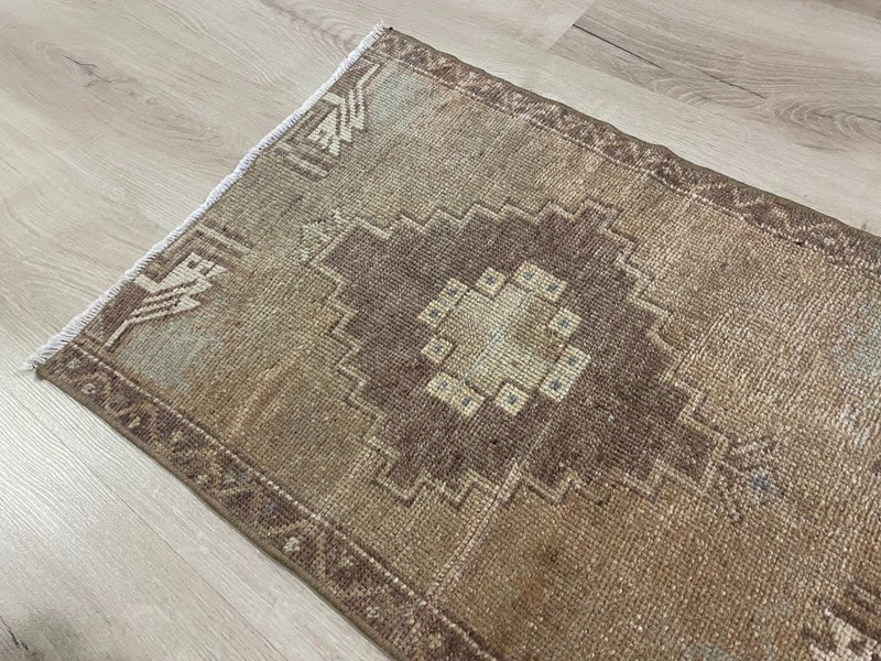 Vintage Turkish Rug Handmade Wool Brown Anatolian Runner Rug 1.5x2.8 Ft gallery