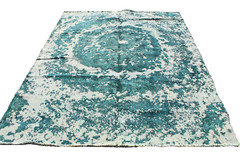 Restored Antique Dyed Turkish 5′ 7″ x 7′ 7″ Teal Handmade Area Rug