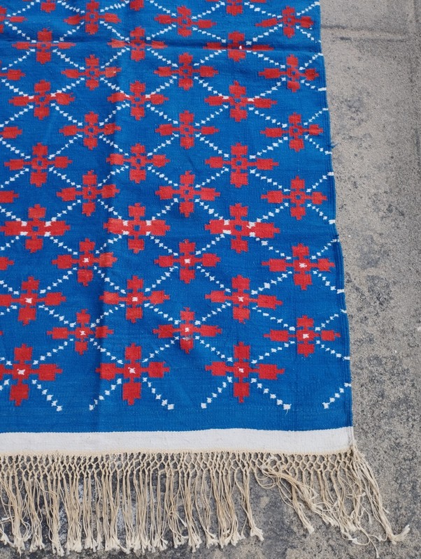 Vintage Handmade Moroccan Tribal Wool Blue Color Kilim Rug 185x104 cm gallery