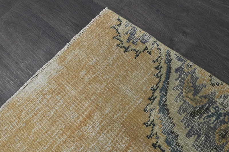 Vintage Turkish Runner Rug 2x7ft YELLOW Handmade Anatolian Oushak Hallway Wool gallery