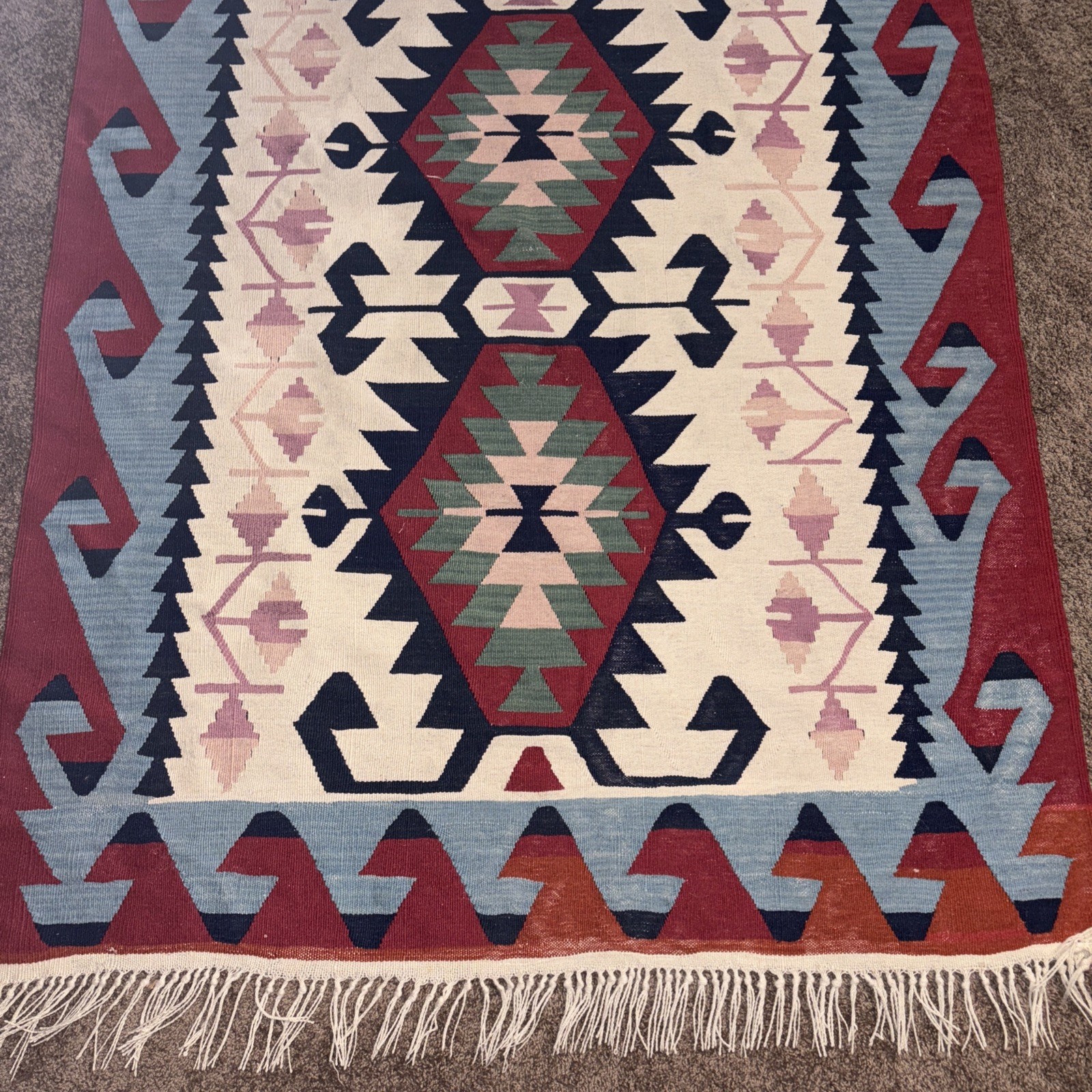 Vintage Tribal Wool Traditional Handmade Area Rug Kilim gallery