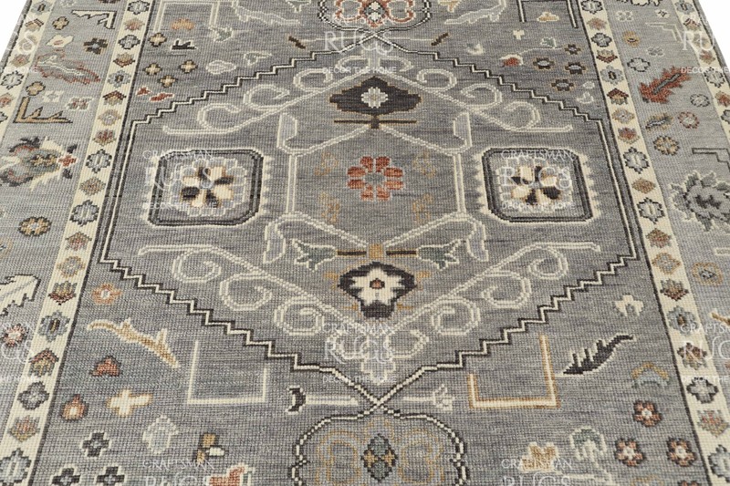 Handwoven Gray Geometric Floral Area Rug – Artisan Style, 8x10 ft gallery