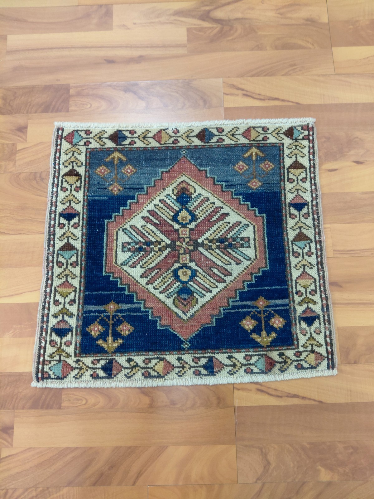 4 Direction 4 Eagle Rug Antique Square Blue Geometric Rug Cappadocia Design Rug gallery