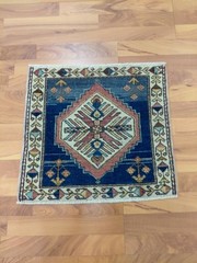 4 Direction 4 Eagle Rug Antique Square Blue Geometric Rug Cappadocia Design Rug