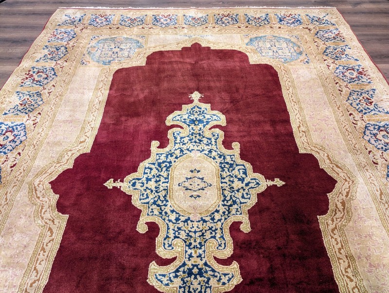 Per'sian Kirman Rug 8x11, Red Semi Open Field, Handmade Wool Carpet gallery