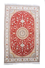 Oriental Silk Oval Medallion Turkish 4′ 11″ x 7′ 10″ Red Area Rug