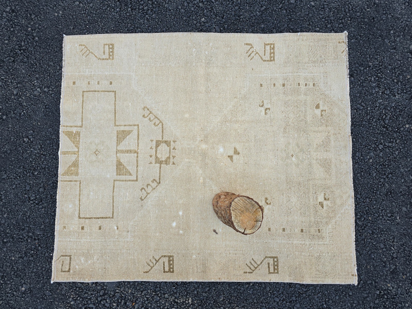 4x4 Ft Vintage Square Rug, Turkish Oushak Wool Rug, Beige Brown Area Rug gallery