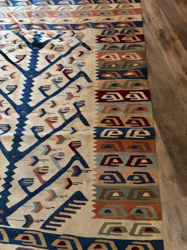 Estate Sale Aztec Turkish Vintage Wool Kilim Rug 46 X60 Inches Hand Woven gallery