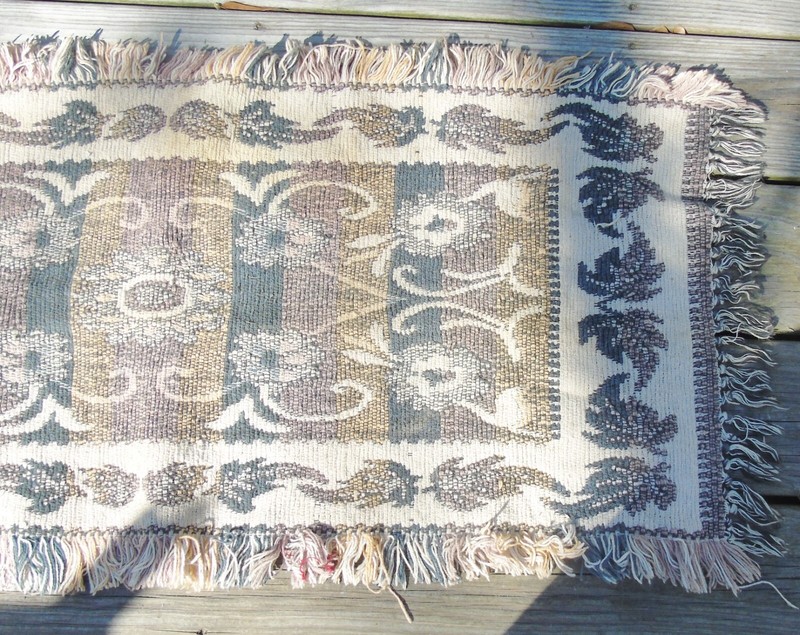 Vintage Small Rag Rug Browns Fringe Leaf Design gallery