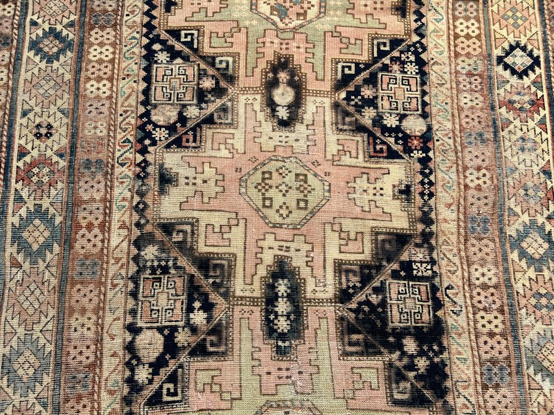 Cream Black Distressed Low Pile Rug 4x9 ft Hand Knotted Turkish Vintage Carpet gallery