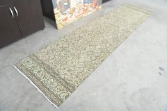 Turkish Rug Runner Hand-Knotted Carpet Vintage Runner Oushak Rug 2×10 ft,1205