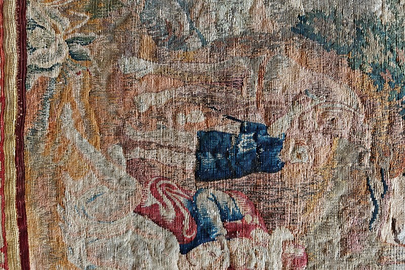 1'x1' Antique Square Tapestry Belgium Allover Flat Weave Rug gallery