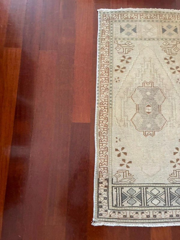 Vintage Turkish Rug 2x3 Muted Beige Cream Tan Hand Knotted Wool Accent Mat Boho gallery