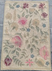 Vintage Handmade Aubusson Rug: French Style Chain Stitch, Cozy Carpet 2×3 ft