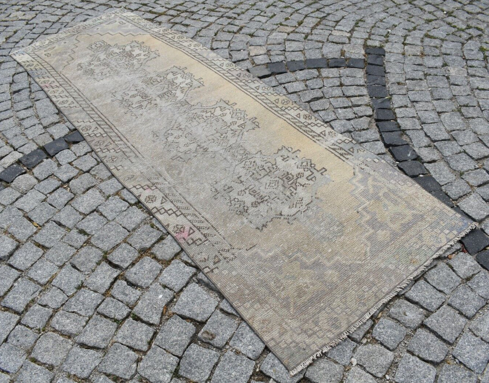 Vintage Turkish Rug 30'' x 109'' Muted Dye Oushak Rug Hand-knotted Hallway Rug