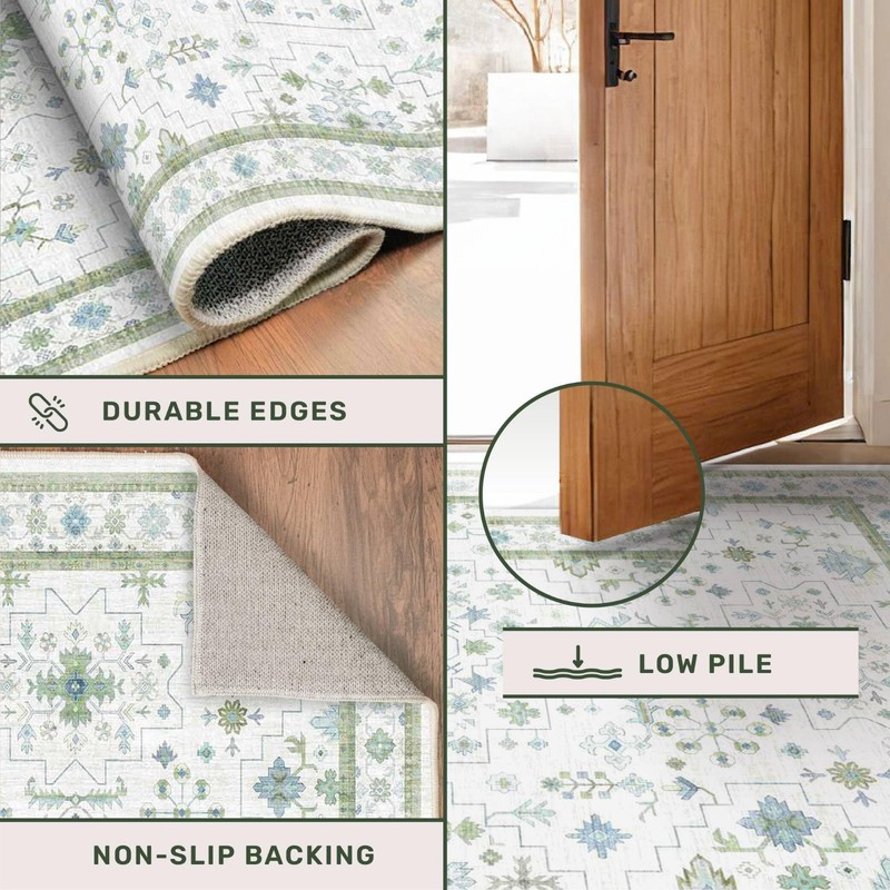 Vintage Turkish Floral 3x10 Hallway Runner Rug - Washable Low Pile, Non-Slip, Li gallery