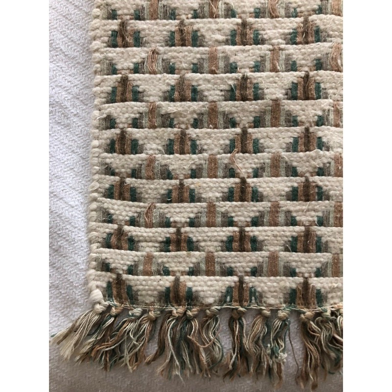Flat Handwoven Rug Cotton Neutral Memphis Fossil India Dhurrie 19x33" Vintage gallery