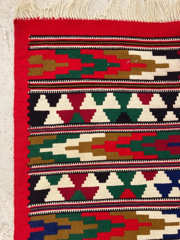 Vintage Traditional Handmade Balkan European Tribal Wool Kilim Rug 195x104 cm gallery