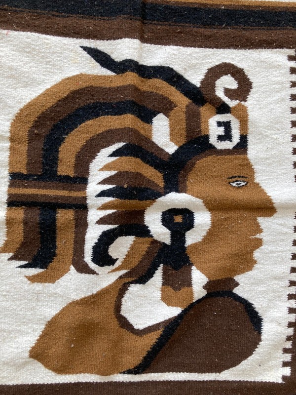 Vintage Handmade Mexican Saltillo Aztec Wool Kilim Rug Carpet 188x108 cm gallery