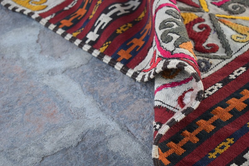 4'3 x 6'1 ft Handmade vintage afghan tribal uzbeki wool kilim rug, 4x6 area rug gallery
