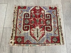 Vintage mini rug, Turkish small rug, Square rug, Bath rug, Wool rug, 1.3×1.5 ft