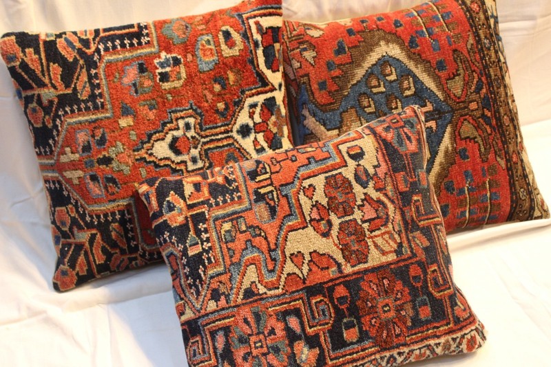 3 _HAND_MADE_PILLOWS_ Antique Pillows made out of Antique Hamadan Kazak Rug gallery