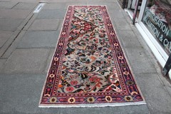 Vintage Hand Made Traditional Rug Oriental Cotton Beige Runner 310x104cm