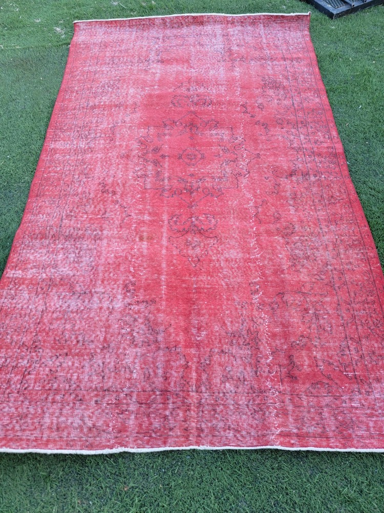Turkish Rug 64"x108" Hand Woven, Overdyed Isparta Carpet Red