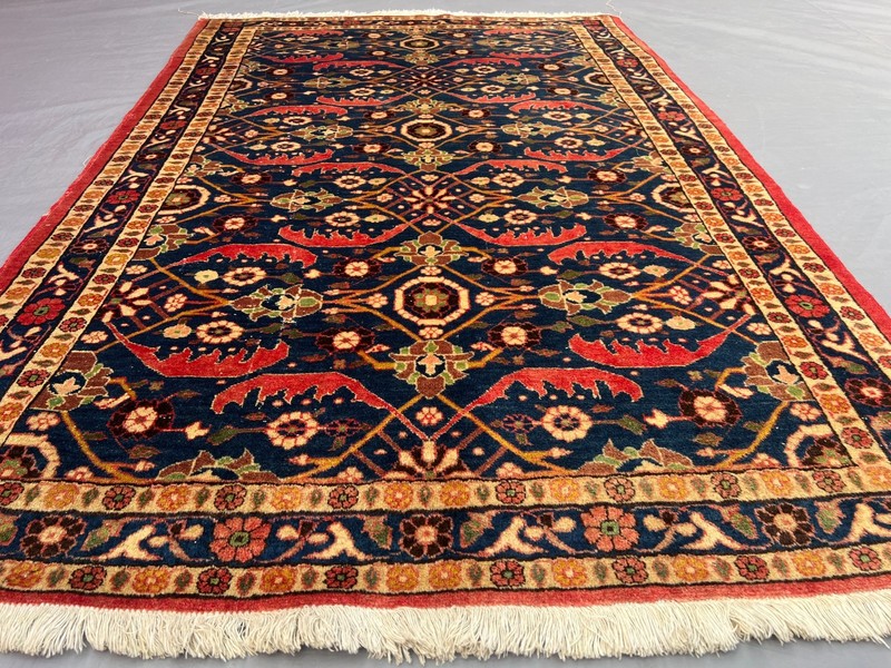 3'5x5'4 ft Vintage Caucasian Hand Knotted Wool Navy All Over Floral Lattice Rug gallery